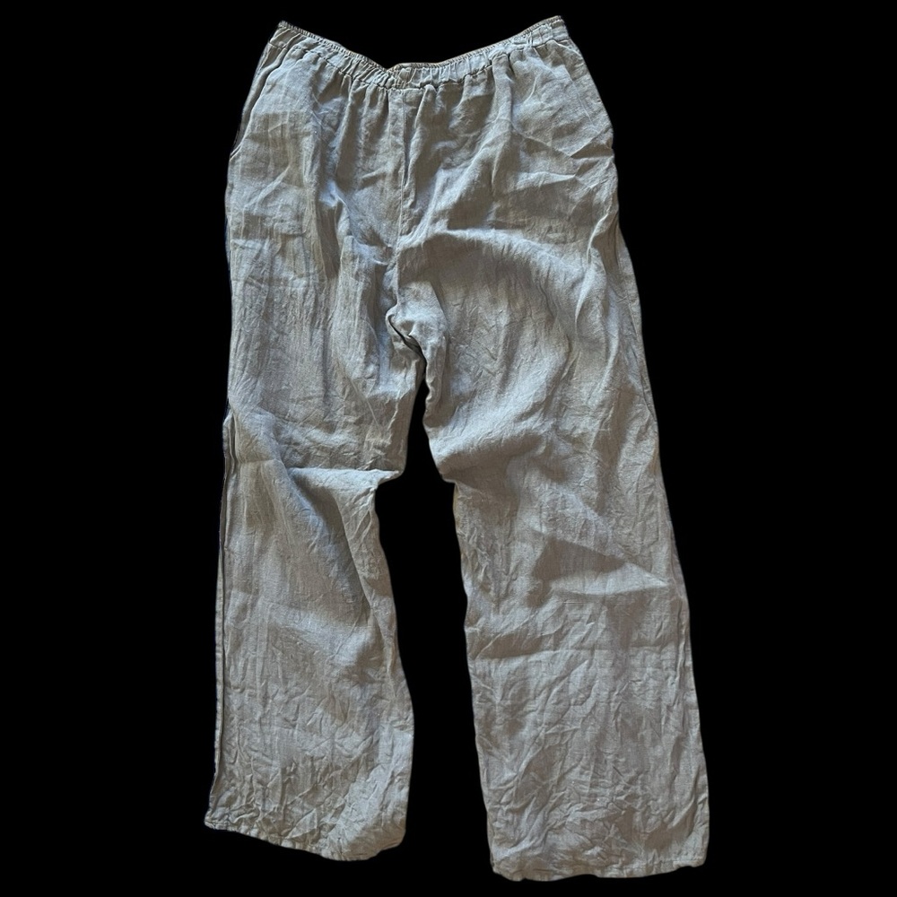 Chic Linen Pants | Dark Sand Color | Cottage Cropped | Sz Large | Elastic Waist